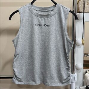 Calvin Klein Performance Gray Cropped Tank Top Stretch Athletic Logo M